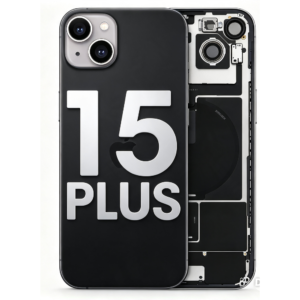 Back Cover Glass with Wireless Charging Magnet Pieces for iPhone 15 Plus 6.7", Black