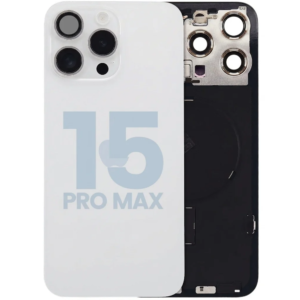 Back Cover Glass with Wireless Charging Magnet Pieces for iPhone 15 Pro Max 6.7", White