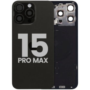 Back Cover Glass with Wireless Charging Magnet Pieces for iPhone 15 Pro Max 6.7", Black