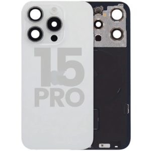 Back Cover Glass with Wireless Charging Magnet Pieces for iPhone 15 Pro 6.1", White Titanium