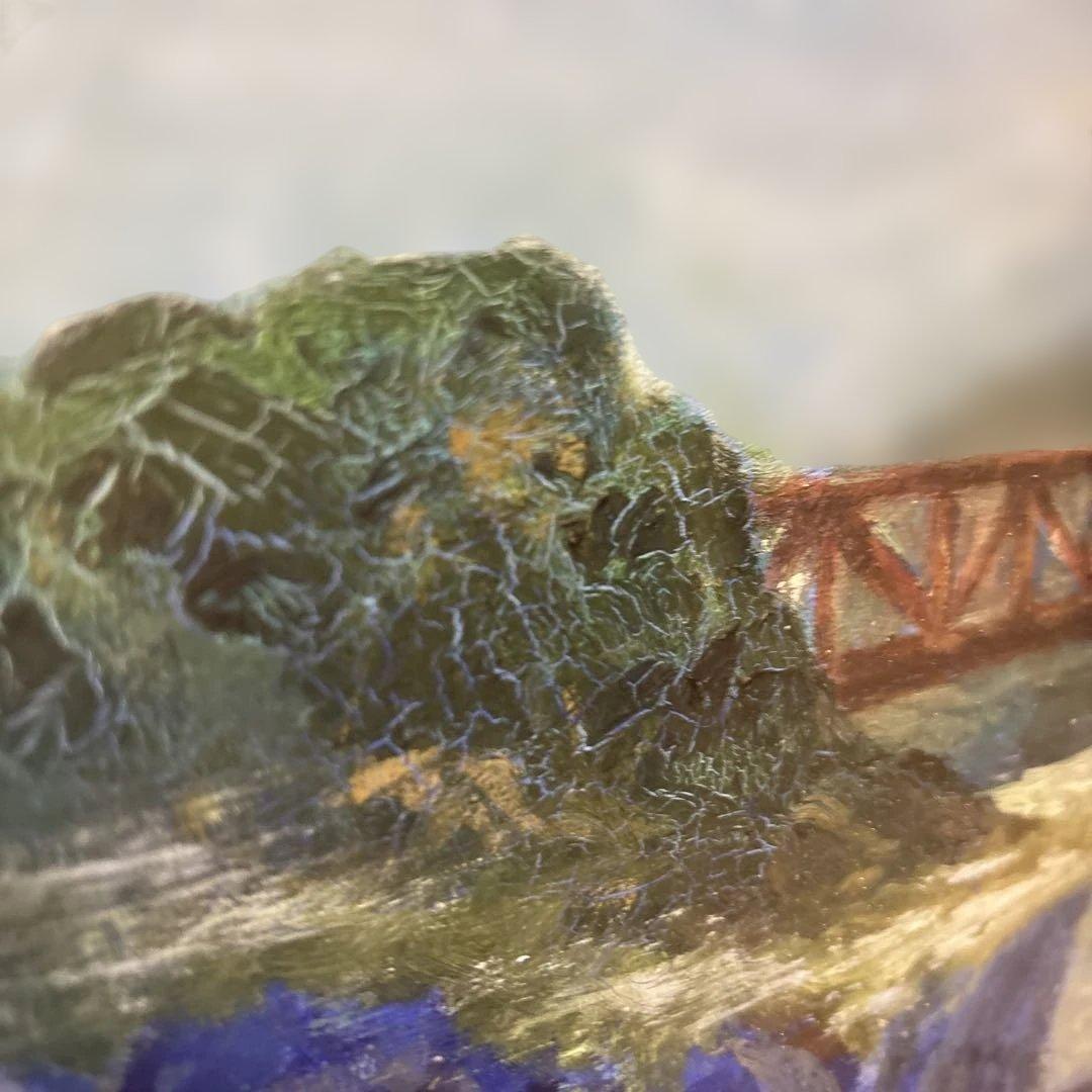 油彩画 紫陽花 風景画 額装 アルミフレーム サイン有